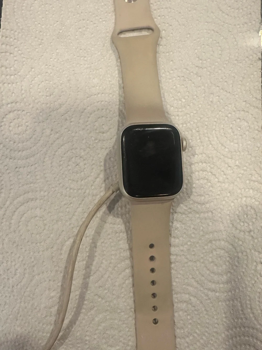 Apple Watch with Cream Silicone Band